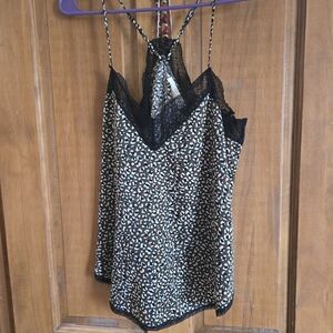 Lovestich Leopard Print Lace Trim Cami Top